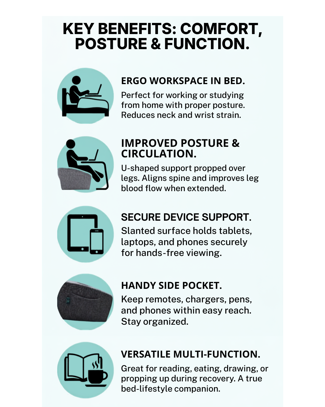 Movin Care Premium Lap Desk Pillow with Cushion | Ergonomic Bed Table for Laptop, Reading, Writing & Kids Study