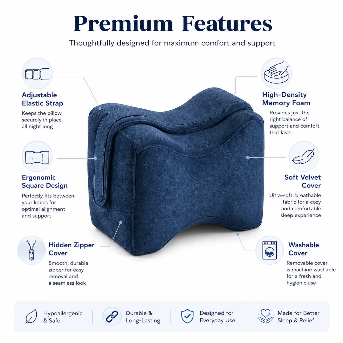 Square Memory Foam Knee Pillow_Movin Care